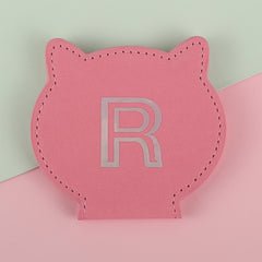 Round leather shell stainless steel single-sided mirror, 75*80mm, with letter printing, can be customized, the color is available in pink and khaki.