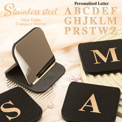 1PC Stainless Steel Makeup Mirror With Rounded Corners Square 2X Magnification Folding Double-sided Compact Mirror Leather Shell Bronzing Letters Can Be Used As A cCustomized Gift For Mom Friends Lovers Teachers Suitable For Use On Any Occasion Or Holiday