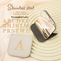 1PC Stainless Steel Makeup Mirror With Rounded Corners Square 2X Magnification Folding Double-sided Compact Mirror Leather Shell Bronzing Letters Can Be Used As A cCustomized Gift For Mom Friends Lovers Teachers Suitable For Use On Any Occasion Or Holiday