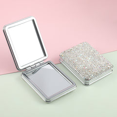 1PC Diamond-encrusted Makeup Mirror Rectangular Foldable Double-sided Makeup Mirror The Shiny Diamond-encrusted Appearance Allows You To Become The Focus Of The Crowd No Matter What Occasion It Is