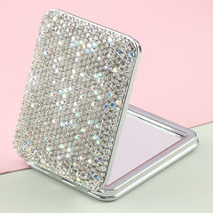 1PC Diamond-encrusted Makeup Mirror Rectangular Foldable Double-sided Makeup Mirror The Shiny Diamond-encrusted Appearance Allows You To Become The Focus Of The Crowd No Matter What Occasion It Is