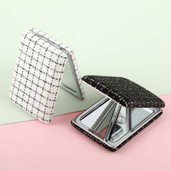 1PC Rectangular Fabric Makeup Mirror Folding Double Side Compact Mirror 2X Magnification Black And White Checkered Pattern Is Low-key And High-end Suitable As Gift For Elders On Birthdays  And It Will Not Appear Awkward When Used On Any Occasion