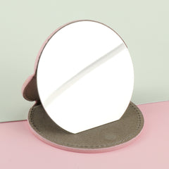 1PC Stainless Steel Makeup Mirror Round Single Side Compact Mirror  Pink Leather Shell Metal Bronzing Letters Can Be Placed Suitable For Use When Making Up Free Hands It Is The Best Choice For Home Or Gift Giving