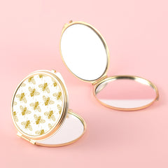 Little Bee Pattern PU Leather Plating Gold HD Glass Mirror, Fashionable Round Design, Size 60*60mm, Ideal Makeup Aid