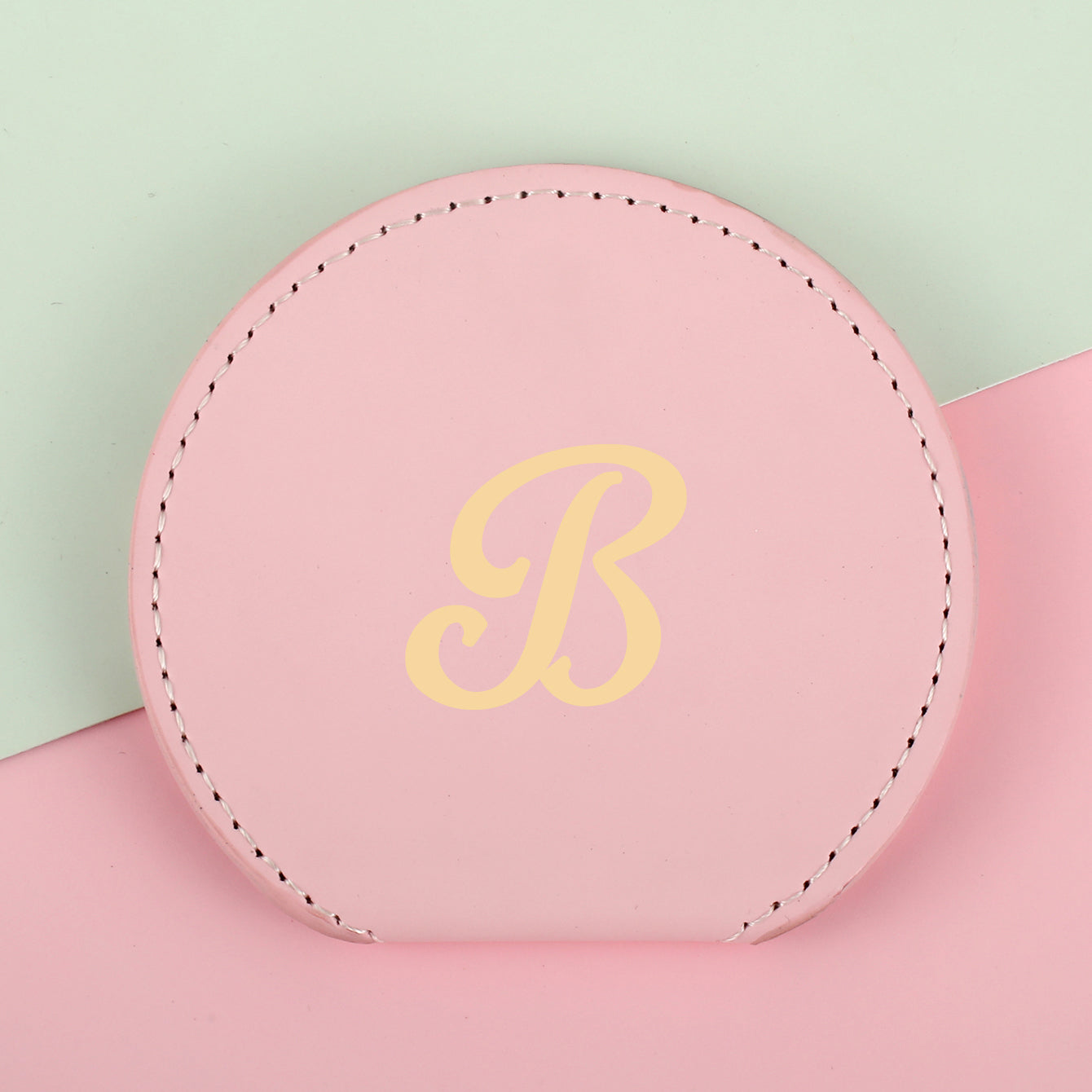 1PC Stainless Steel Makeup Mirror Round Single Side Compact Mirror  Pink Leather Shell Metal Bronzing Letters Can Be Placed Suitable For Use When Making Up Free Hands It Is The Best Choice For Home Or Gift Giving