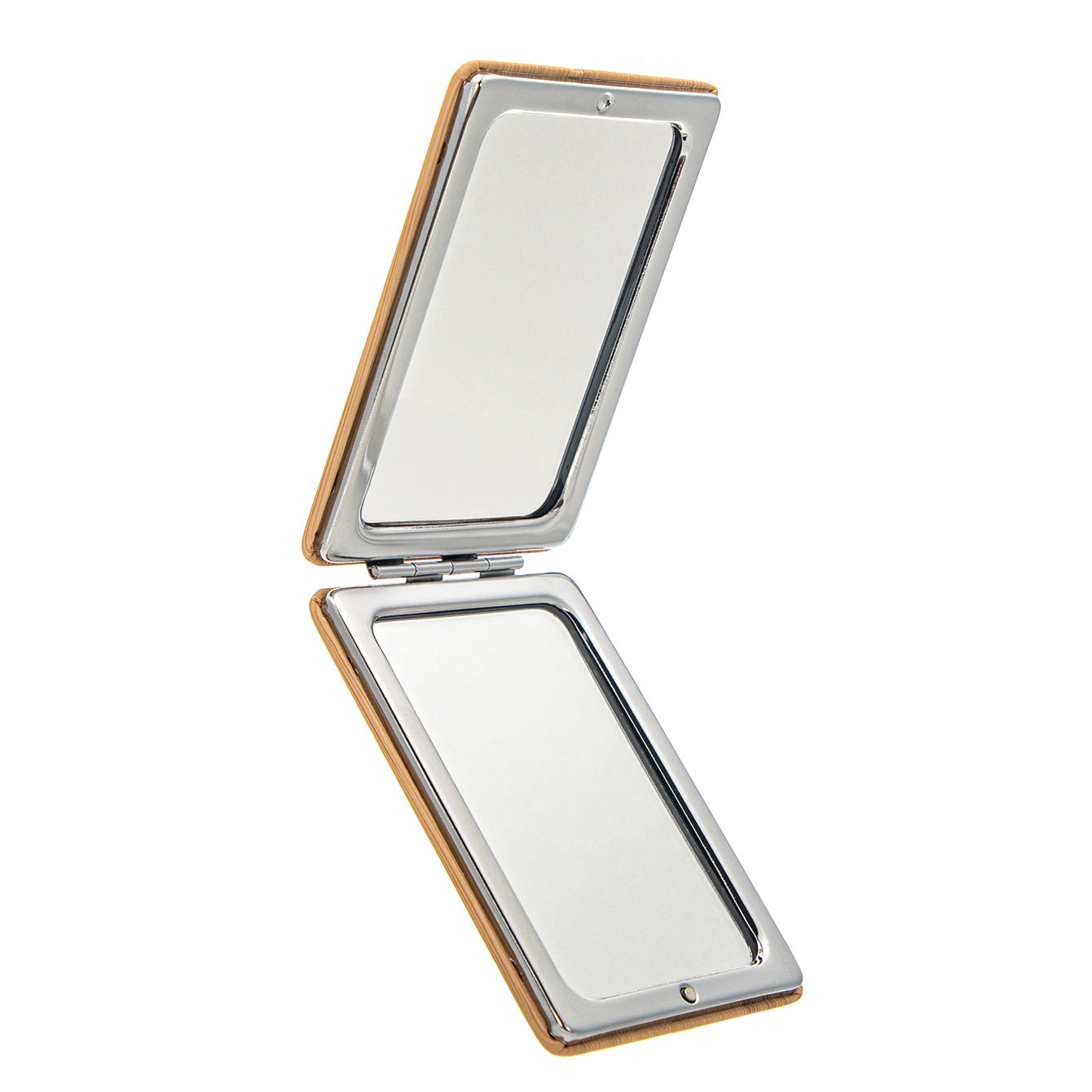 1 PC PU Leather Mirror Bamboo Pattern 2X Magnification Rectangular Folding Double-sided Makeup Mirror The Bamboo Pattern Makes Appearance Beautiful Suitable As Gift For Mother Sister Girlfriend Suitable To Use At Home School Company And Other Occasions