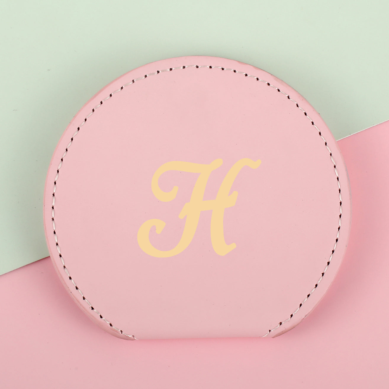 1PC Stainless Steel Makeup Mirror Round Single Side Compact Mirror  Pink Leather Shell Metal Bronzing Letters Can Be Placed Suitable For Use When Making Up Free Hands It Is The Best Choice For Home Or Gift Giving