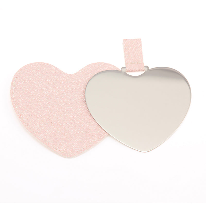 Stainless Steel Makeup Mirror, Packaged in PU Eco-Friendly Leather Case, Heart-Shaped Shape Warms the Heart, 91767 mm Size, Eight Colors Available, Let Your Makeup Illuminate Every Moment