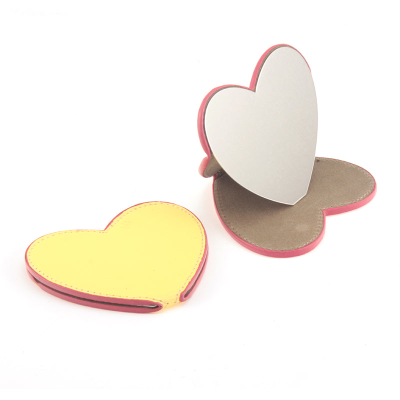 Love-Shaped PU Eco-Friendly Leather, Single-Sided HD Stainless Steel Makeup Mirror, 91767mm, Beautifully Showing Elegance and Charm