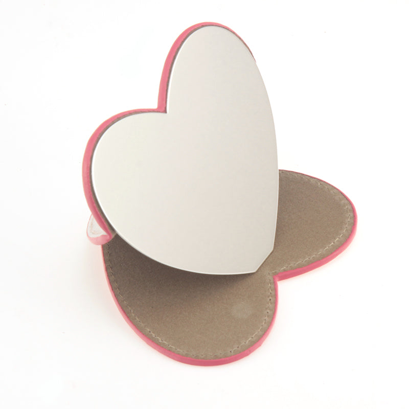 Love-Shaped PU Eco-Friendly Leather, Single-Sided HD Stainless Steel Makeup Mirror, 91767mm, Beautifully Showing Elegance and Charm