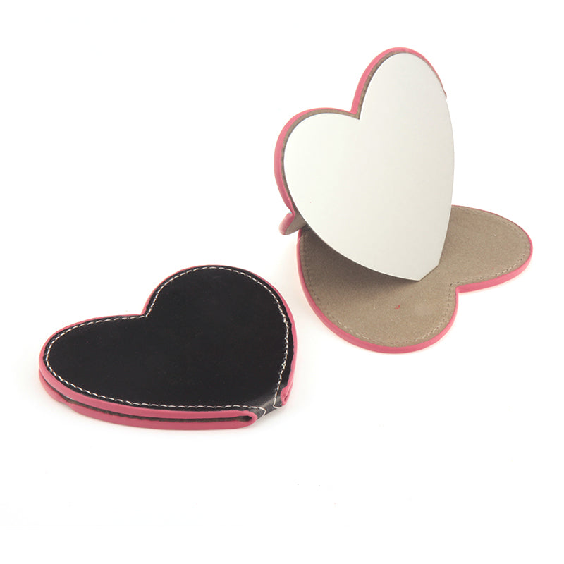 Love-Shaped PU Eco-Friendly Leather, Single-Sided HD Stainless Steel Makeup Mirror, 91767mm, Beautifully Showing Elegance and Charm