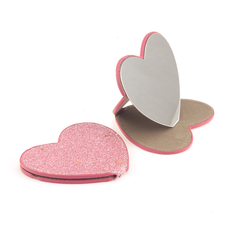 Love-Shaped PU Eco-Friendly Leather, Single-Sided HD Stainless Steel Makeup Mirror, 91767mm, Beautifully Showing Elegance and Charm