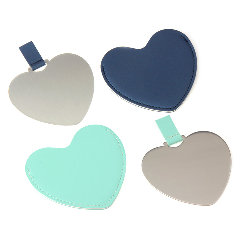 Stainless Steel Makeup Mirror, Packaged in PU Eco-Friendly Leather Case, Heart-Shaped Shape Warms the Heart, 91767 mm Size, Eight Colors Available, Let Your Makeup Illuminate Every Moment