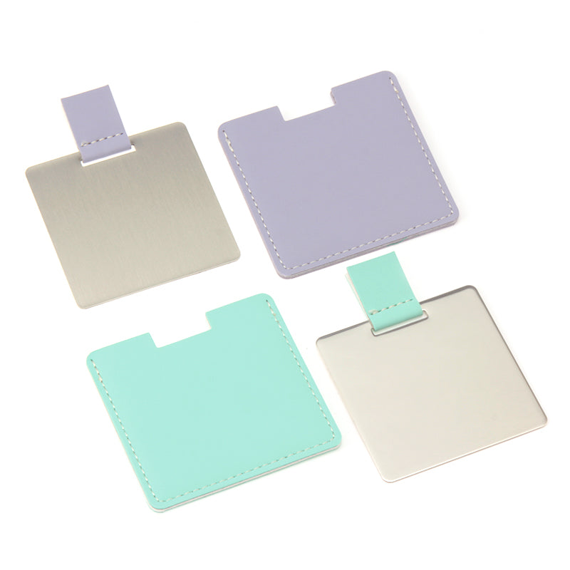 Eco-Friendly Pu Leather Case Packaging, HD Stainless Steel Mirror, 67*84*4mm Square Cosmetic Mirror, Seven Colors to Choose From, a Perfect Gift for Friends