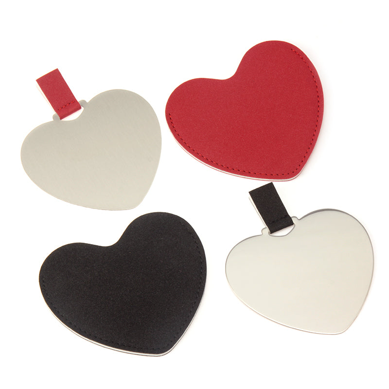 Stainless Steel Makeup Mirror, Packaged in PU Eco-Friendly Leather Case, Heart-Shaped Shape Warms the Heart, 91767 mm Size, Eight Colors Available, Let Your Makeup Illuminate Every Moment