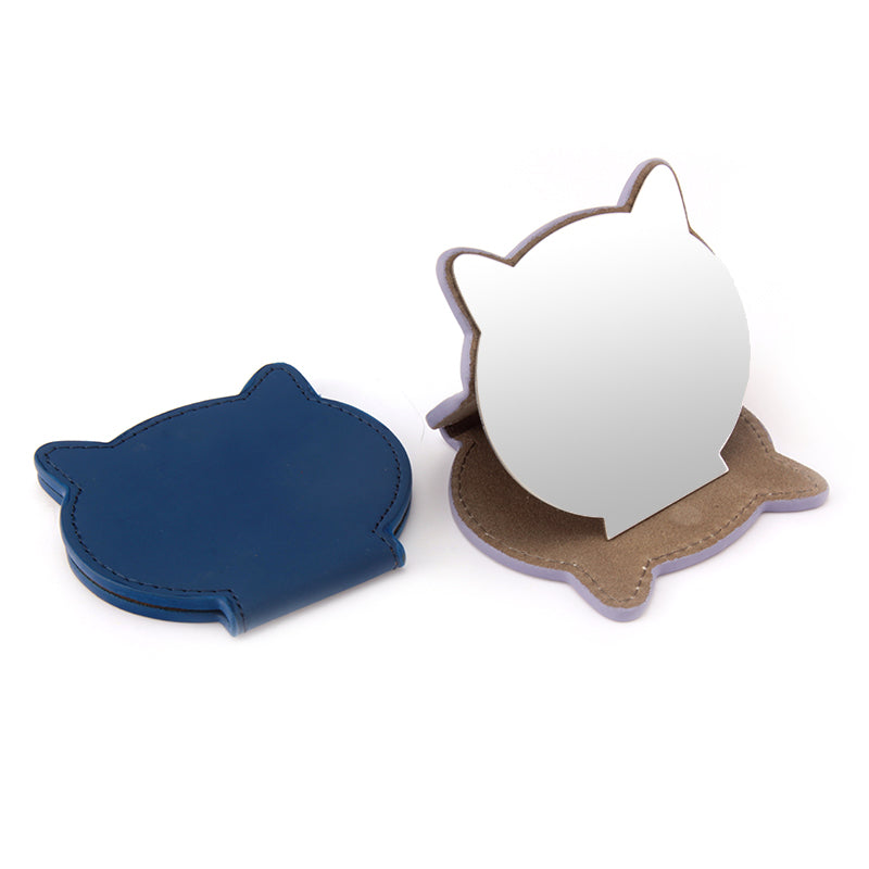 PU Eco-Friendly Leather Single-Sided Stainless Steel Makeup Mirror,HD Mirror, Cat Head Shape Design, Lightweight and Portable. Compact Size of 80*76*8 mm and Ten Colors Make Your Beauty Space More Personalized