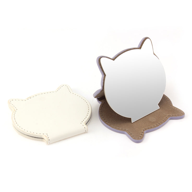 PU Eco-Friendly Leather Single-Sided Stainless Steel Makeup Mirror,HD Mirror, Cat Head Shape Design, Lightweight and Portable. Compact Size of 80*76*8 mm and Ten Colors Make Your Beauty Space More Personalized