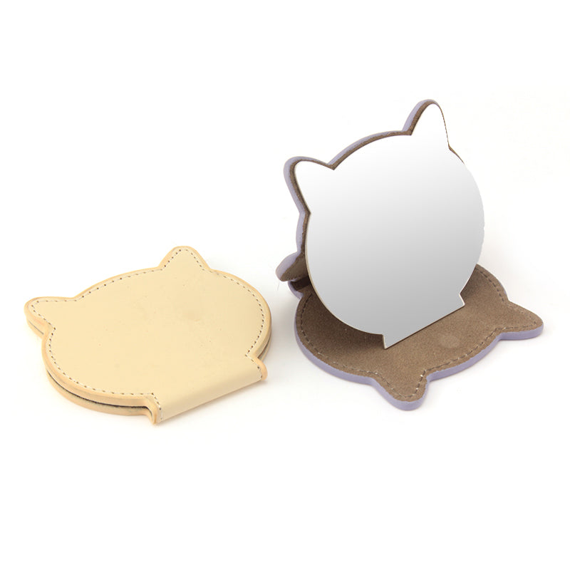 PU Eco-Friendly Leather Single-Sided Stainless Steel Makeup Mirror,HD Mirror, Cat Head Shape Design, Lightweight and Portable. Compact Size of 80*76*8 mm and Ten Colors Make Your Beauty Space More Personalized