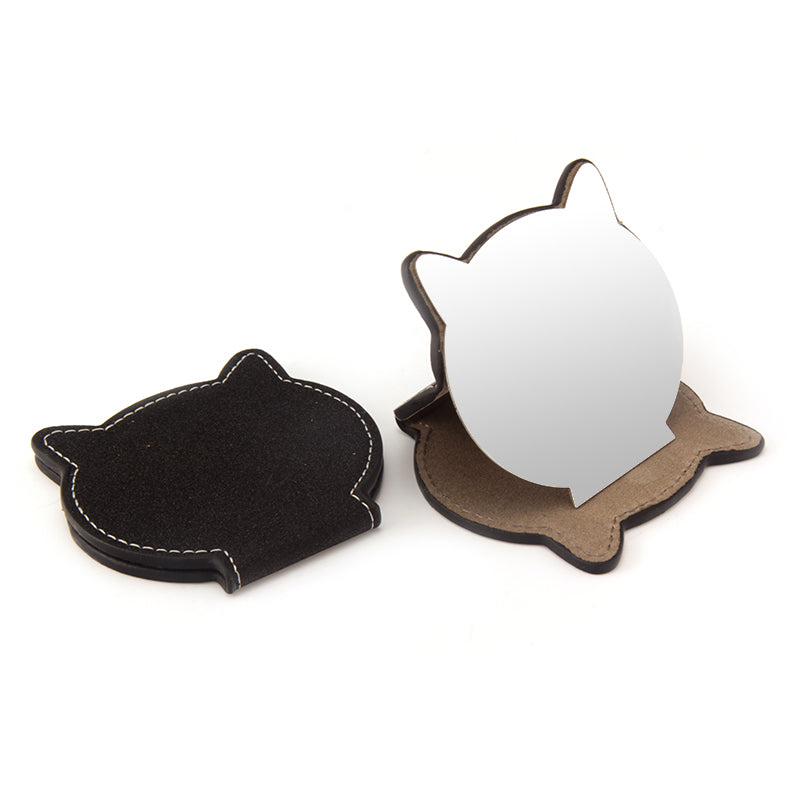 PU Eco-Friendly Leather Single-Sided Stainless Steel Makeup Mirror,HD Mirror, Cat Head Shape Design, Lightweight and Portable. Compact Size of 80*76*8 mm and Ten Colors Make Your Beauty Space More Personalized