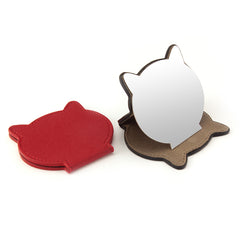 PU Eco-Friendly Leather Single-Sided Stainless Steel Makeup Mirror,HD Mirror, Cat Head Shape Design, Lightweight and Portable. Compact Size of 80*76*8 mm and Ten Colors Make Your Beauty Space More Personalized