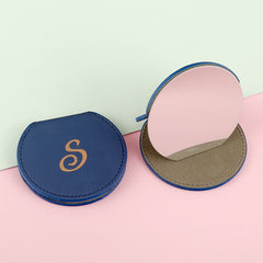 Fashionable Semi-Circular Stainless Steel Desktop Makeup Mirror, PU Eco-Friendly Leather Decoration, Customizable Pattern, Ultra-Thin Design 75807mm, HD Mirror, White, Blue, Pink Multi-Color Options, Create Your Personalized Beauty Space