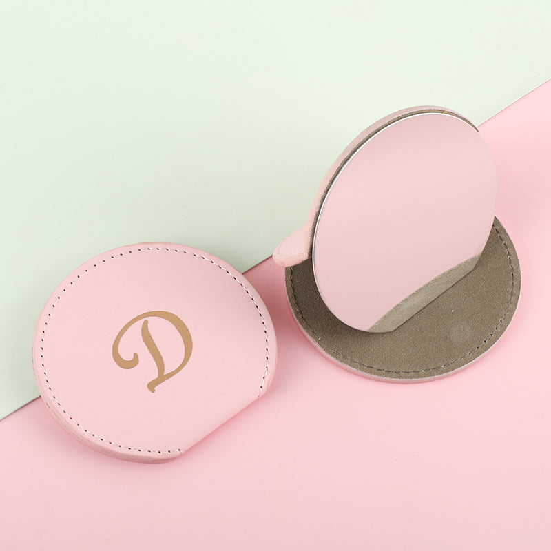 Fashionable Semi-Circular Stainless Steel Desktop Makeup Mirror, PU Eco-Friendly Leather Decoration, Customizable Pattern, Ultra-Thin Design 75807mm, HD Mirror, White, Blue, Pink Multi-Color Options, Create Your Personalized Beauty Space