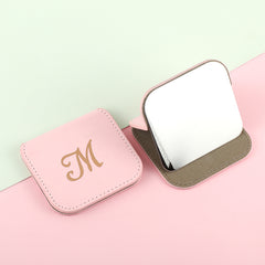 Fashionable Square Stainless Steel Desktop Makeup Mirror, PU Eco-Friendly Leather Decoration, Customized Pattern, Ultra-Thin Design 80*76*8mm, HD Mirror, Multi-Color Options, The First Choice for Personalized Beauty Space