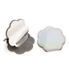 1 PC Flower Shaped Stainless Steel Single Sided Makeup Mirror With Laser Matte Leather Case Multiple Color Options Elegant And Stylish Design Ideal For Home Office Travel Hotel Makeup Bathroom And Gifting