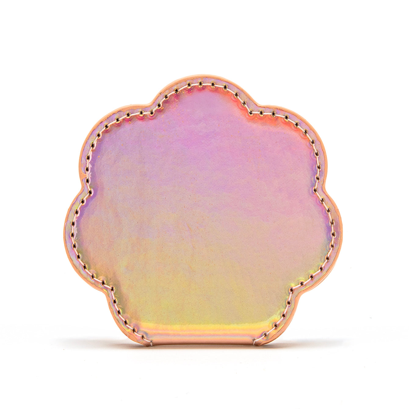 1 PC Flower Shaped Stainless Steel Single Sided Makeup Mirror With Laser Matte Leather Case Multiple Color Options Elegant And Stylish Design Ideal For Home Office Travel Hotel Makeup Bathroom And Gifting