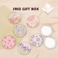 1PC Round PU Leather Makeup Mirror Folding Double Side Compact Mirror 2X Magnification Beautiful Flower Printed Pattern Suitable As Gift For Sister And Mother Or Other Relatives Suitable For Birthdays And Various Festivals And Suitable For All Occasions