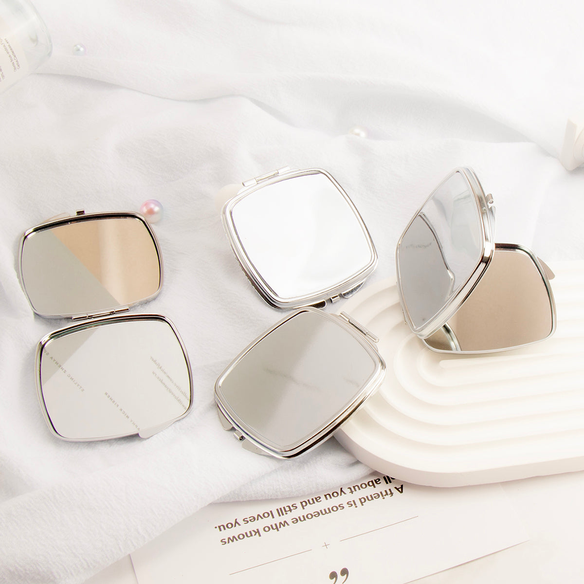 6cm Rounded Square Double-sided Makeup Mirror, Elegant Silver Plating, Clear High-Definition Lenses. Perfect for DIY Personalization, Making Your Gift More Heartfelt! Ideal For Festive Gifting, Showcasing Individual Charm.