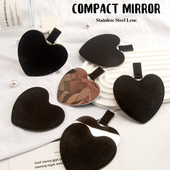 Heart-Shaped Stainless Steel Makeup Mirror - In-stock in Khaki and Black, 8cm Size, Shatterproof Stainless Steel Lens