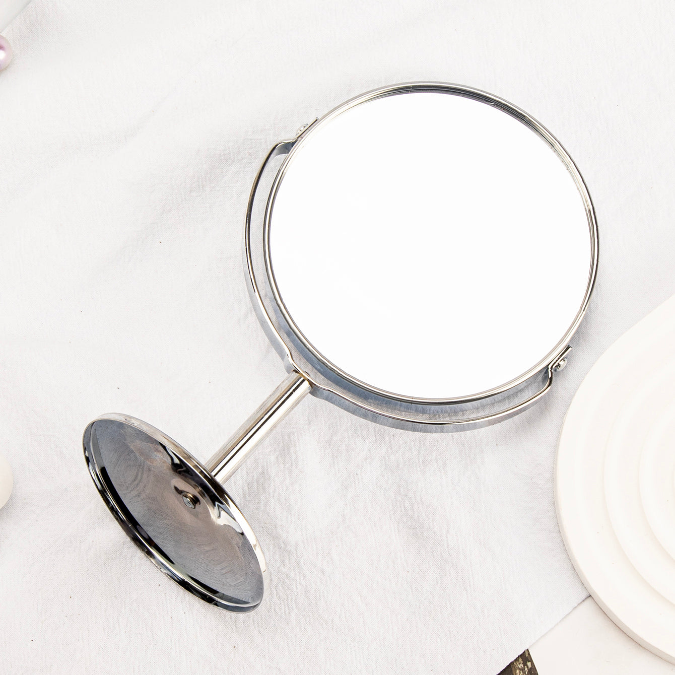 110*150mm Round Vanity Mirror, 360-Degree Rotation, In-stock Silver, Silver Plating, 3X Magnification