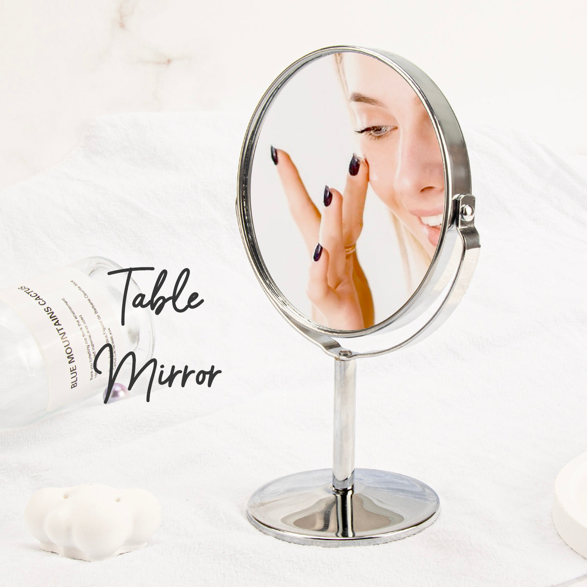 110*150mm Round Vanity Mirror, 360-Degree Rotation, In-stock Silver, Silver Plating, 3X Magnification