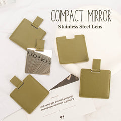 ✨ Exquisite & Thoughtful Gift ✨ 60mm*60mm Square Pull-out Stainless Steel Makeup Mirror – The perfect choice for your female friends! In-stock colors include olive green, khaki, pink, off-white, and yellow