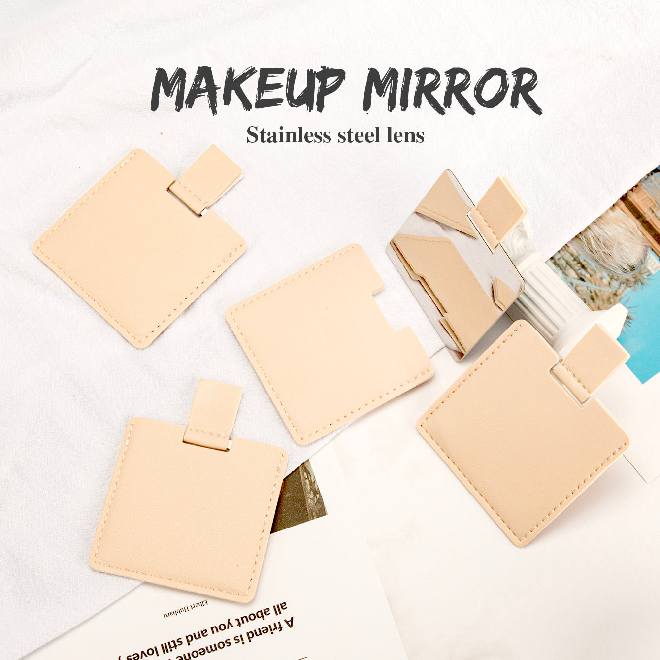 ✨ Exquisite & Thoughtful Gift ✨ 60mm*60mm Square Pull-out Stainless Steel Makeup Mirror – The perfect choice for your female friends! In-stock colors include olive green, khaki, pink, off-white, and yellow