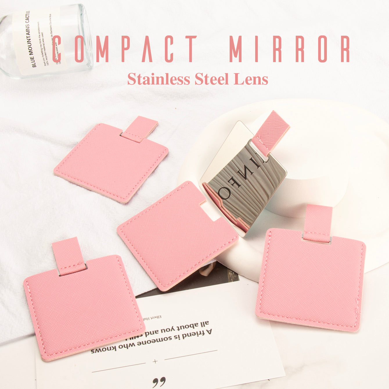 ✨ Exquisite & Thoughtful Gift ✨ 60mm*60mm Square Pull-out Stainless Steel Makeup Mirror – The perfect choice for your female friends! In-stock colors include olive green, khaki, pink, off-white, and yellow