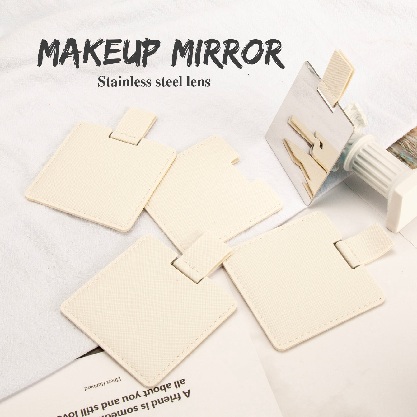 ✨ Exquisite & Thoughtful Gift ✨ 60mm*60mm Square Pull-out Stainless Steel Makeup Mirror – The perfect choice for your female friends! In-stock colors include olive green, khaki, pink, off-white, and yellow