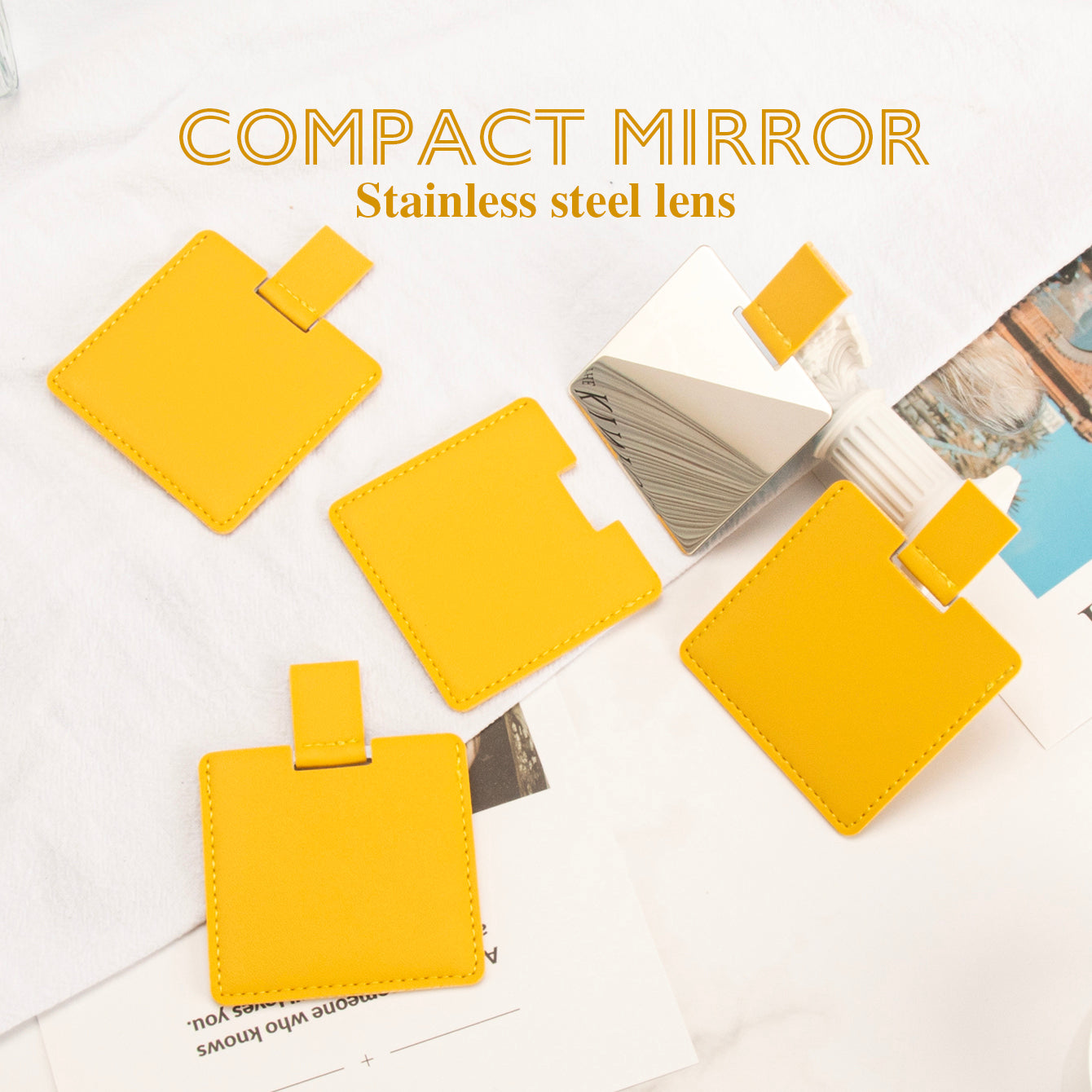 ✨ Exquisite & Thoughtful Gift ✨ 60mm*60mm Square Pull-out Stainless Steel Makeup Mirror – The perfect choice for your female friends! In-stock colors include olive green, khaki, pink, off-white, and yellow