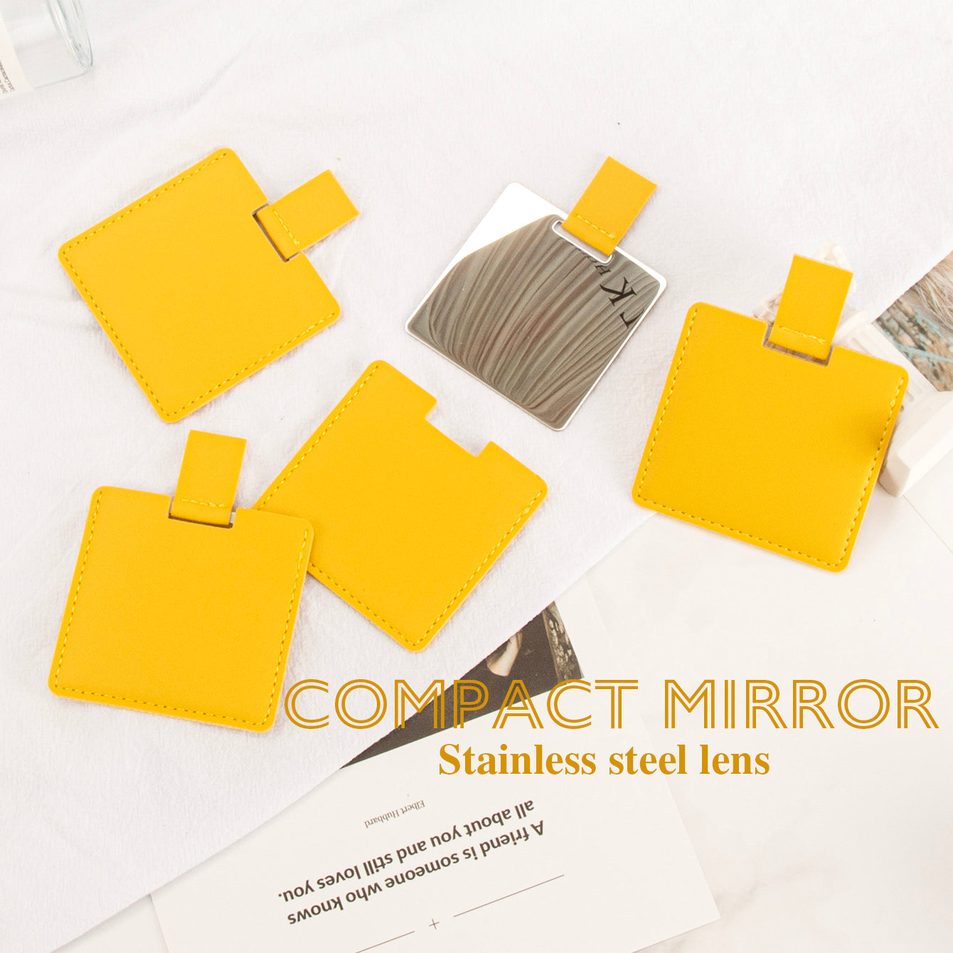 ✨ Exquisite & Thoughtful Gift ✨ 60mm*60mm Square Pull-out Stainless Steel Makeup Mirror – The perfect choice for your female friends! In-stock colors include olive green, khaki, pink, off-white, and yellow