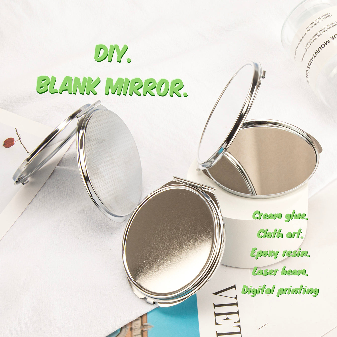 Round 70mm*70mm Double-sided Makeup Mirror, Perfect for DIY Blank Mirror, Silver Plating, High-Definition Lens, Snap Design. A New Choice for Beauty!