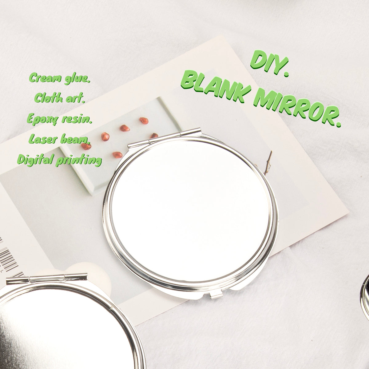 Round 70mm*70mm Double-sided Makeup Mirror, Perfect for DIY Blank Mirror, Silver Plating, High-Definition Lens, Snap Design. A New Choice for Beauty!