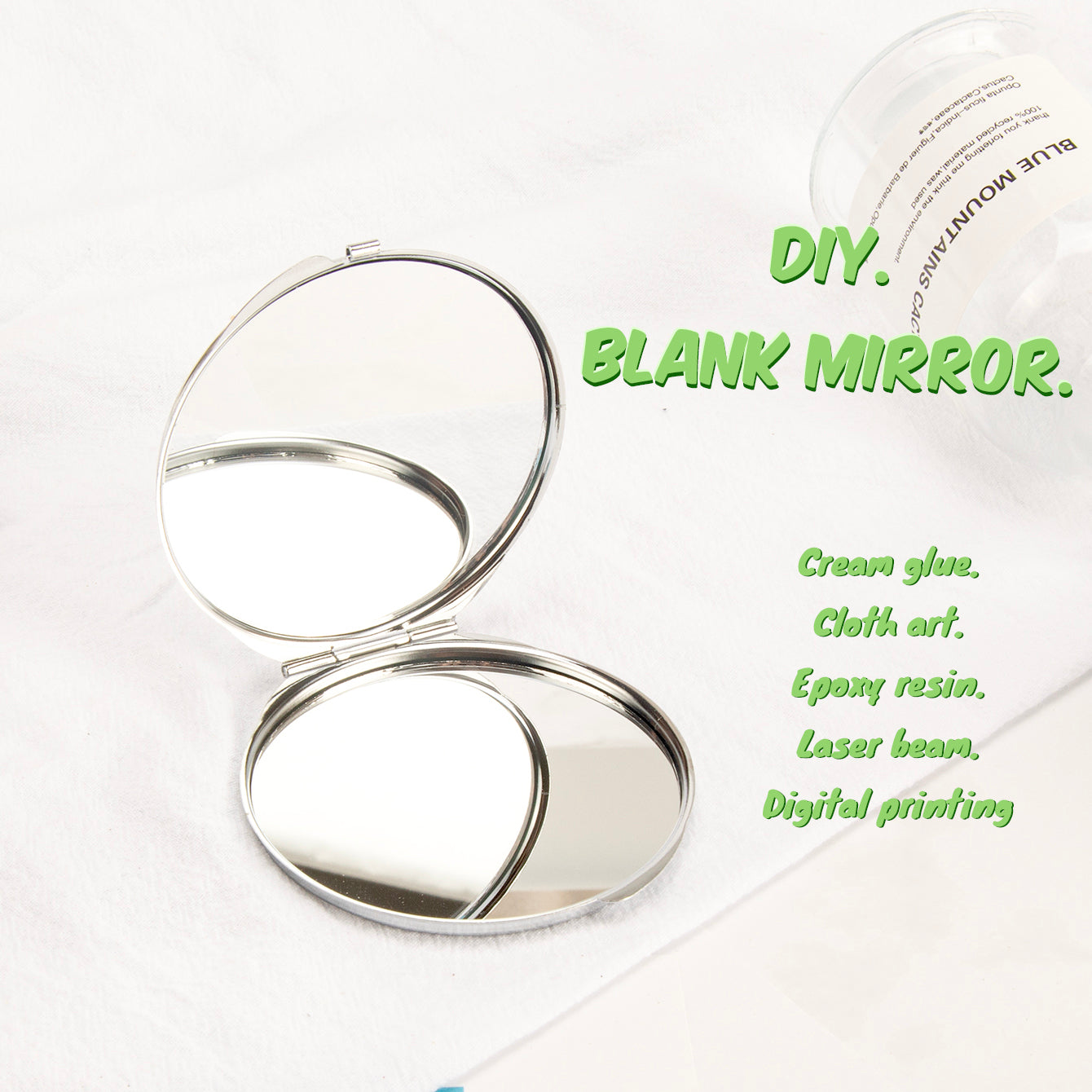 Round 70mm*70mm Double-sided Makeup Mirror, Perfect for DIY Blank Mirror, Silver Plating, High-Definition Lens, Snap Design. A New Choice for Beauty!