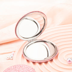 ✨ Chic Dreamy Series Round Makeup Mirror, 7cm, Pink Glitter Leather, Silver-plated Metal Frame, In Stock for Quick Shipping, HD Lens, Ideal for Weddings ✨