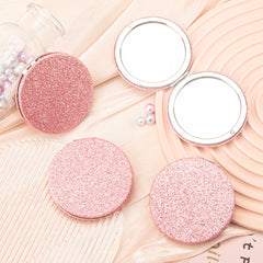 ✨ Chic Dreamy Series Round Makeup Mirror, 7cm, Pink Glitter Leather, Silver-plated Metal Frame, In Stock for Quick Shipping, HD Lens, Ideal for Weddings ✨