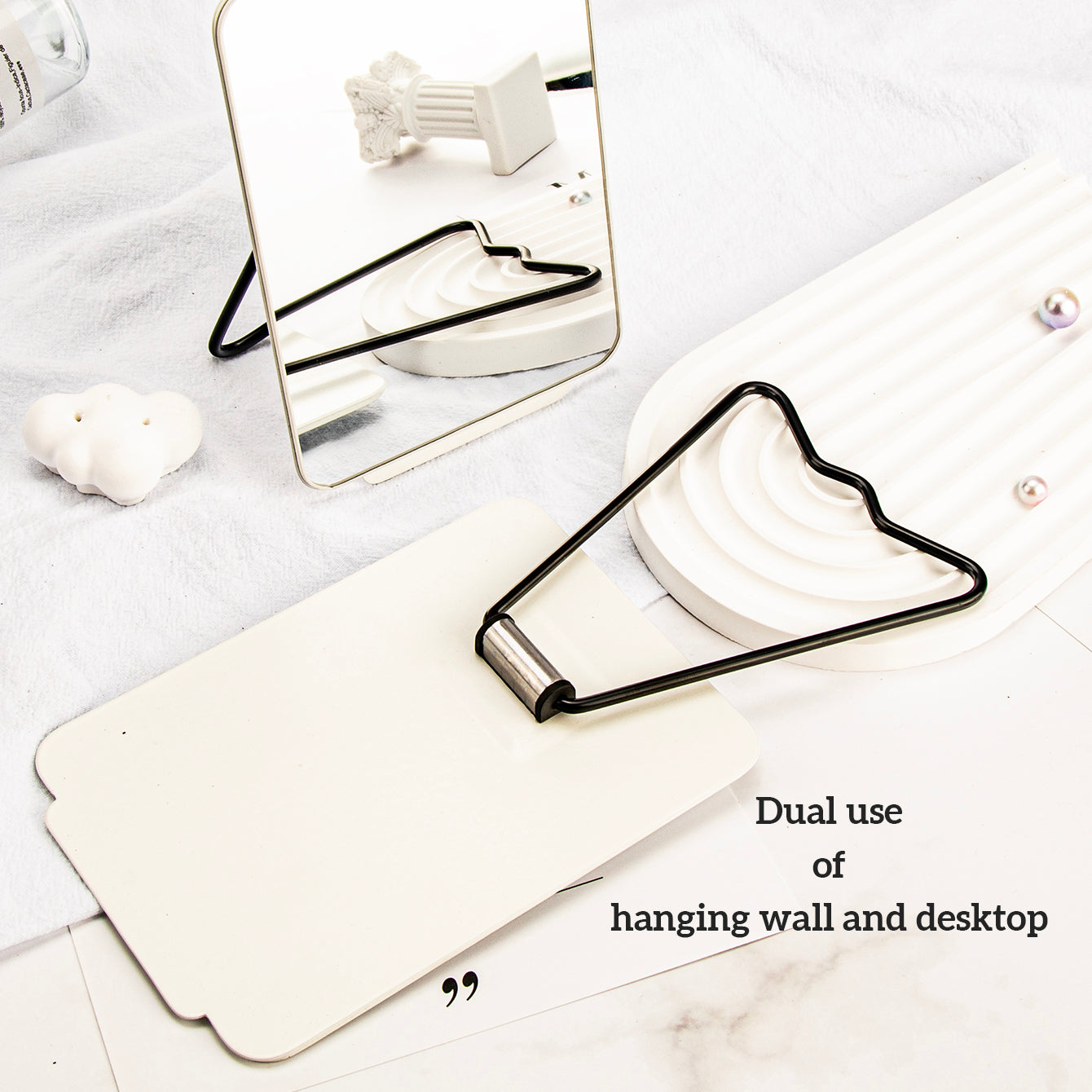 ✨ Stylish INS Rectangular Makeup Mirror, 10cm*15cm, Beige, Metal Frame, In Stock for Quick Shipping, High-Definition Glass, Suitable for Multiple Scenarios ✨