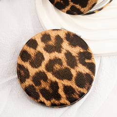 ✨ Premium Design! Round Leopard Print Metal Edge Makeup Mirror, 70mm Diameter, Silver Plated - In Stock! 💖