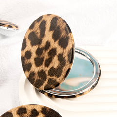 ✨ Premium Design! Round Leopard Print Metal Edge Makeup Mirror, 70mm Diameter, Silver Plated - In Stock! 💖