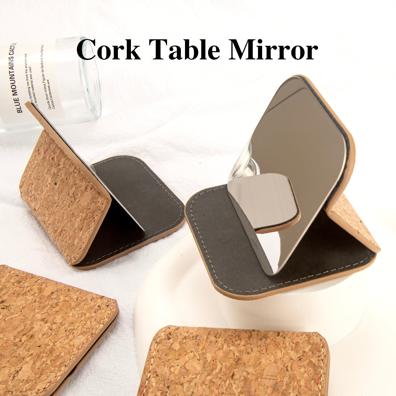 Stylish cork leather, high-definition stainless steel mirror, foldable makeup mirror, in stock for immediate delivery. Suitable for tabletop display, lightweight, and portable, with a focus on eco-friendly quality.