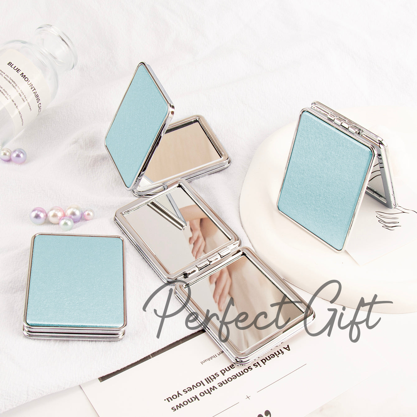 58*76mm Rectangle, Silver-Plated, Chic Leather Wrap, Easy to Carry. One Side with 2x Magnification, HD Glass Lens, Seize the Chance for Instant Stock and Enhance Your Makeup Details! 💄✨